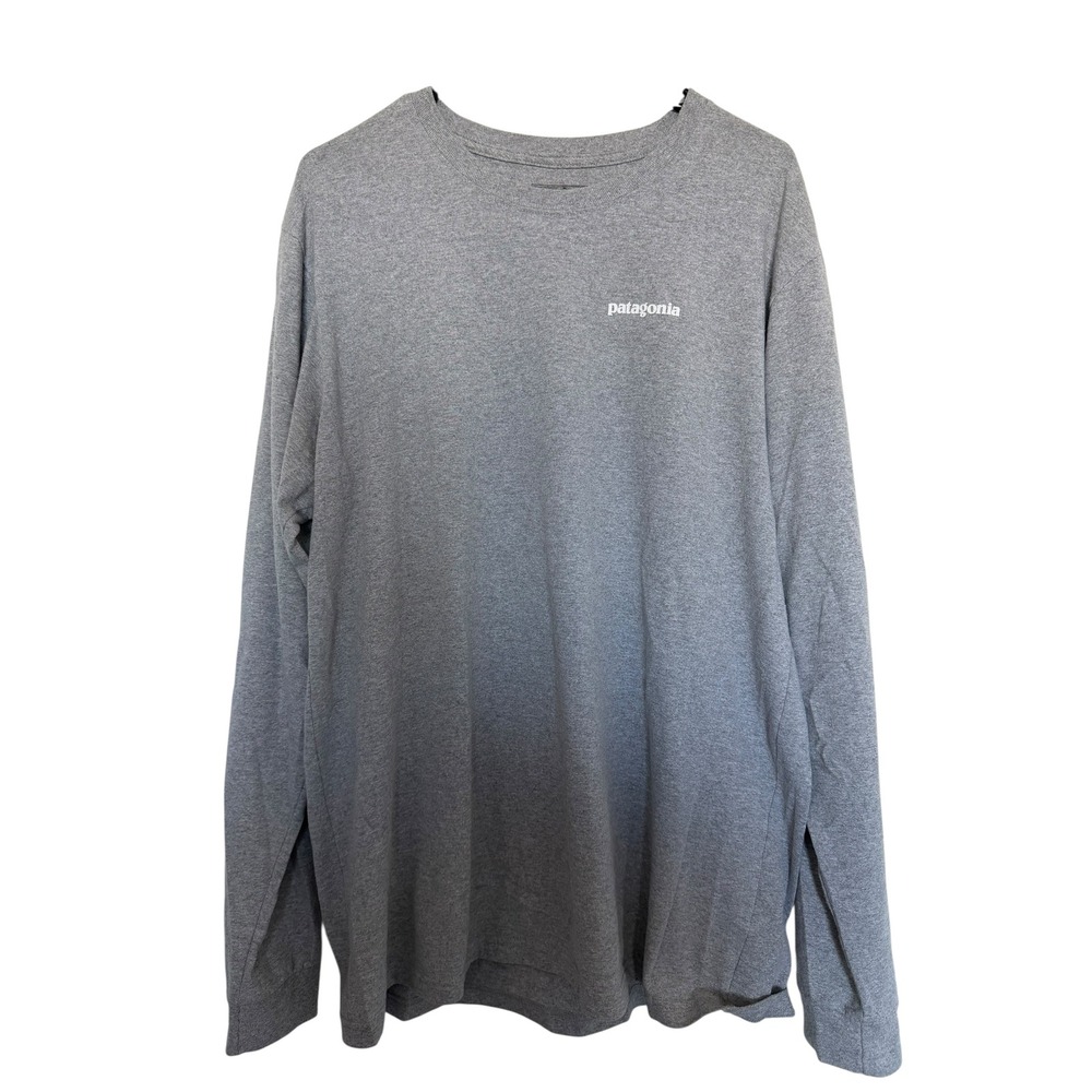 Patagonia Mens Long Sleeve Graphic T-Shirt Gray Crewneck Logo Sleeve Print L